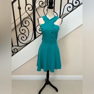 Adelyn Rae teal scallop trim crisscross neck dress!